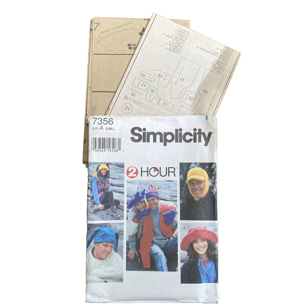 Simplicity Easy 7356 Fleece Vest Hats Mittens Booties Unisex Beanie Jester Uncut